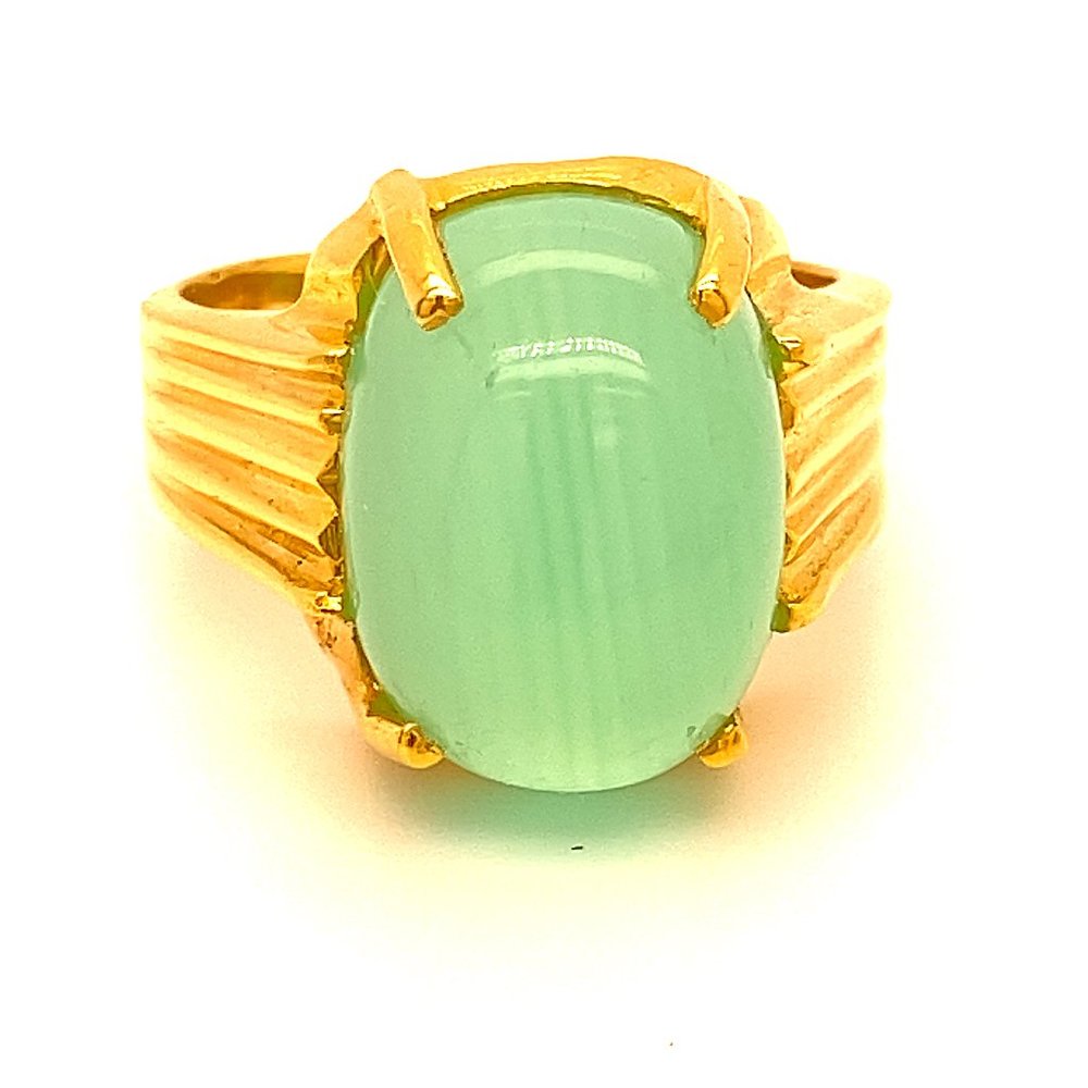 Green Cats Eye Calcite 10.60ct Solid 18K Gold Ring
